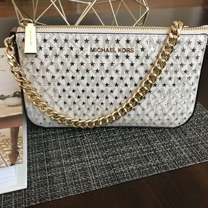 Michael Kors Vanilla Perforated Logo Chain Handbag